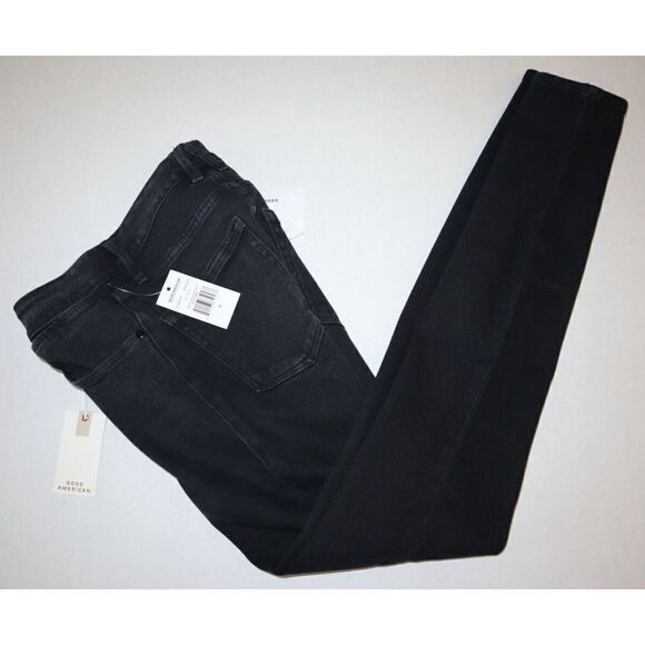 Good American Women's Sz 0/25 Black Good Legs w/Slit Waistband Skinny Jeans $159 - Picture 8 of 11